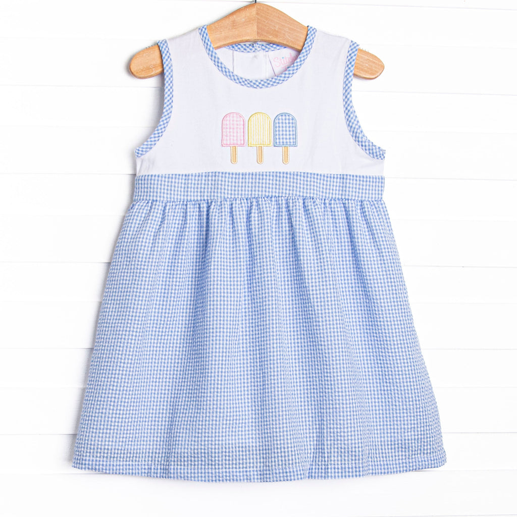 Anything is Popsicle Applique Dress, Blue Gingham