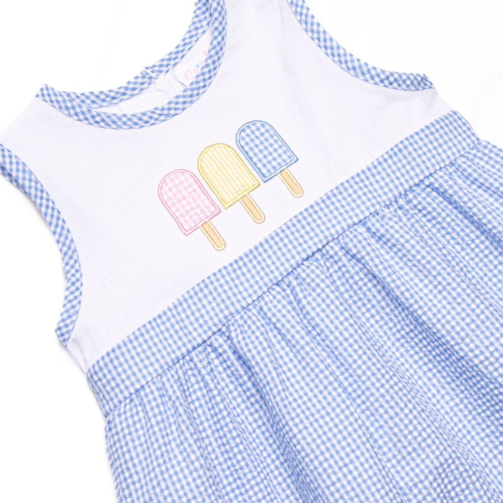 Anything is Popsicle Applique Dress, Blue Gingham