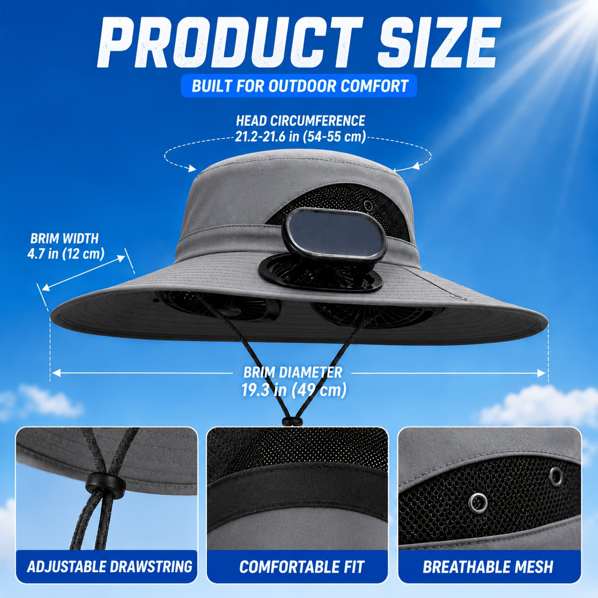 Fan Hat for Men And Women, Solar Wide Brim Sun Hat with Dual Cooling Fans, Adjustable Airflow Outdoor Hat for Summer Travel, Gardening, Hiking, Camping And Yard Work (Single Hat Without Fan/ 2 Fan)