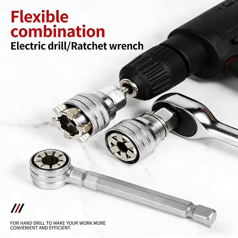 Multi-Function Universal Socket Wrench Tool - Universal Maintenance Tool, Adjustable Universal Socket Wrench, Universal Socket Tool for 3/8 Drive Ratchet Torque Wrench & Power Drill